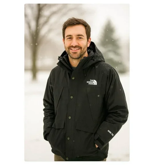 North Face Jacket Mens Large Black Gore Tex Waterproof Hooded Outdoor Rain Coat - Picture 1 of 5